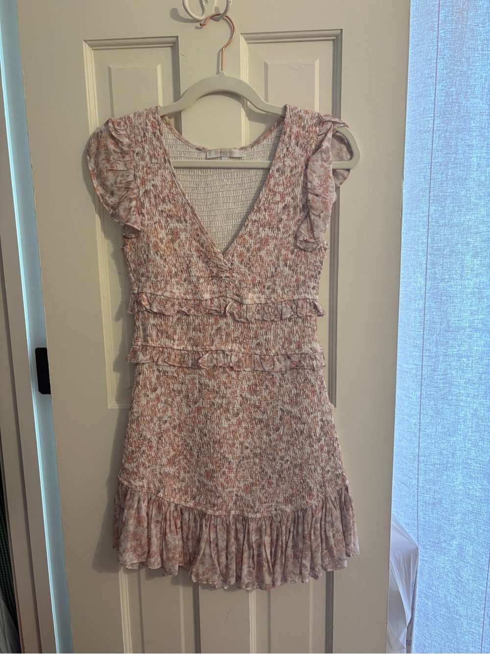 Smocked Ruffle Floral Mini Dress - Blush Pink